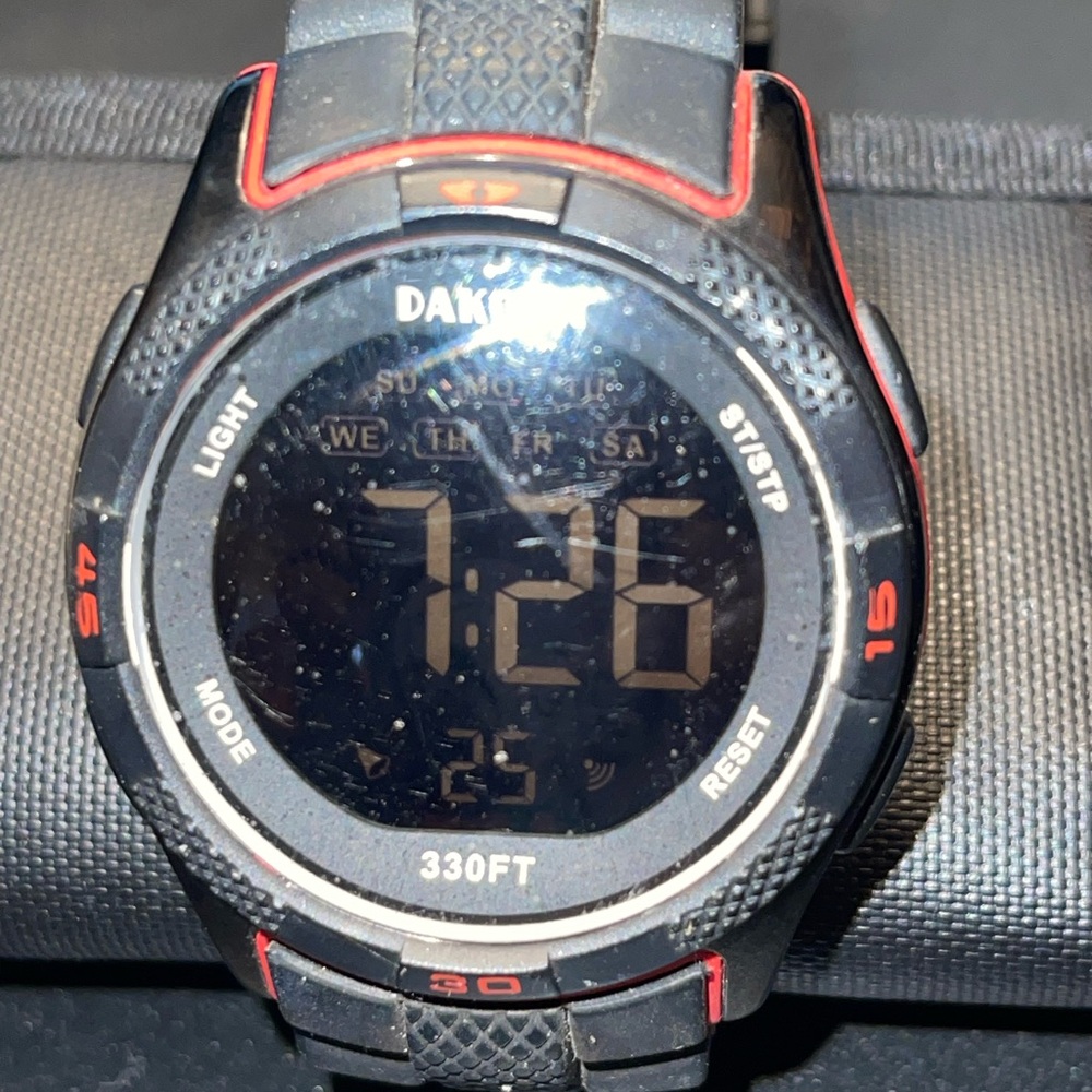 Mens Dakota digital sports Watch. Water resistant alarm watch. Hourly chip.